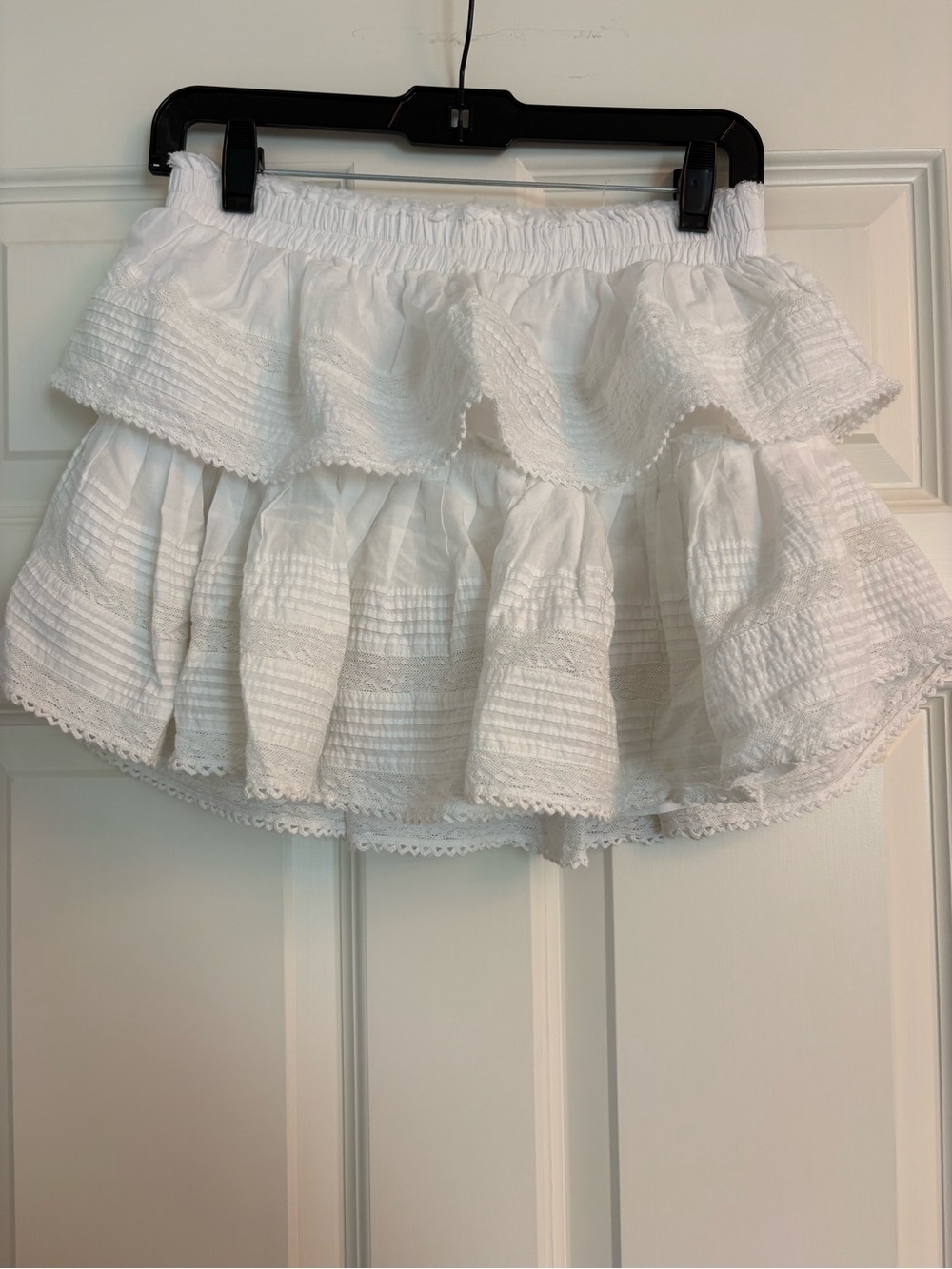 LoveShackFancy White Tiered Ruffle Mini Skirt
